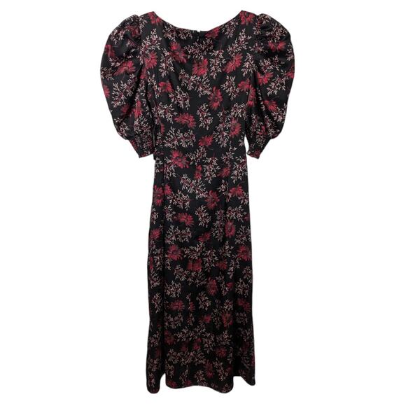 Cinq à Sept Kacy Midi Dress Floral Faux Wrap Silky Black Pink NWT Size 2 - Picture 3 of 14